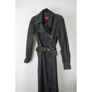 Isaia Dark Wash Denim Jean Long Belted Trench Overcoat  BRAND NEW